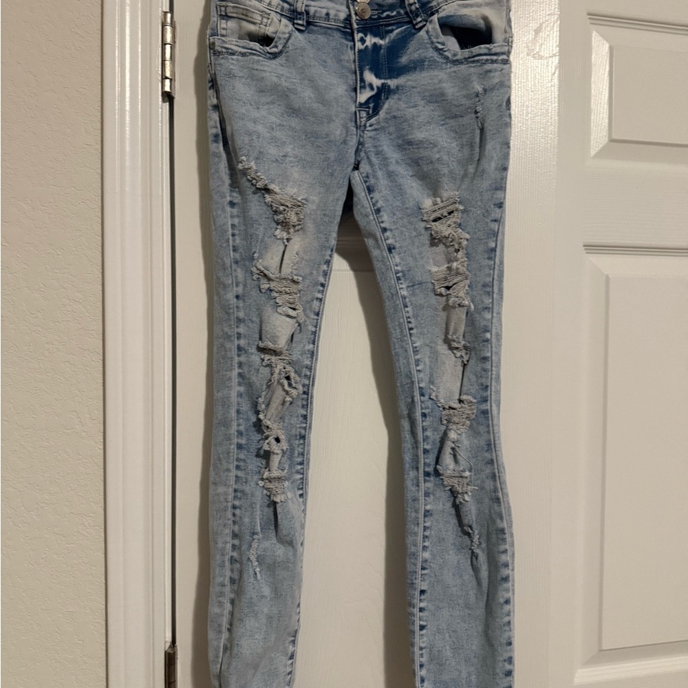 Hot Kiss Blue Skinny Jeans with Distressed Details
